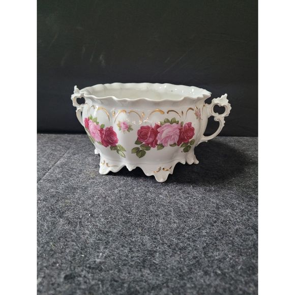 1884-1909 M. Z. Austria Porcelain Handled Bowl , Pink n Dk Pink Roses, Gold Trim - Picture 7 of 8
